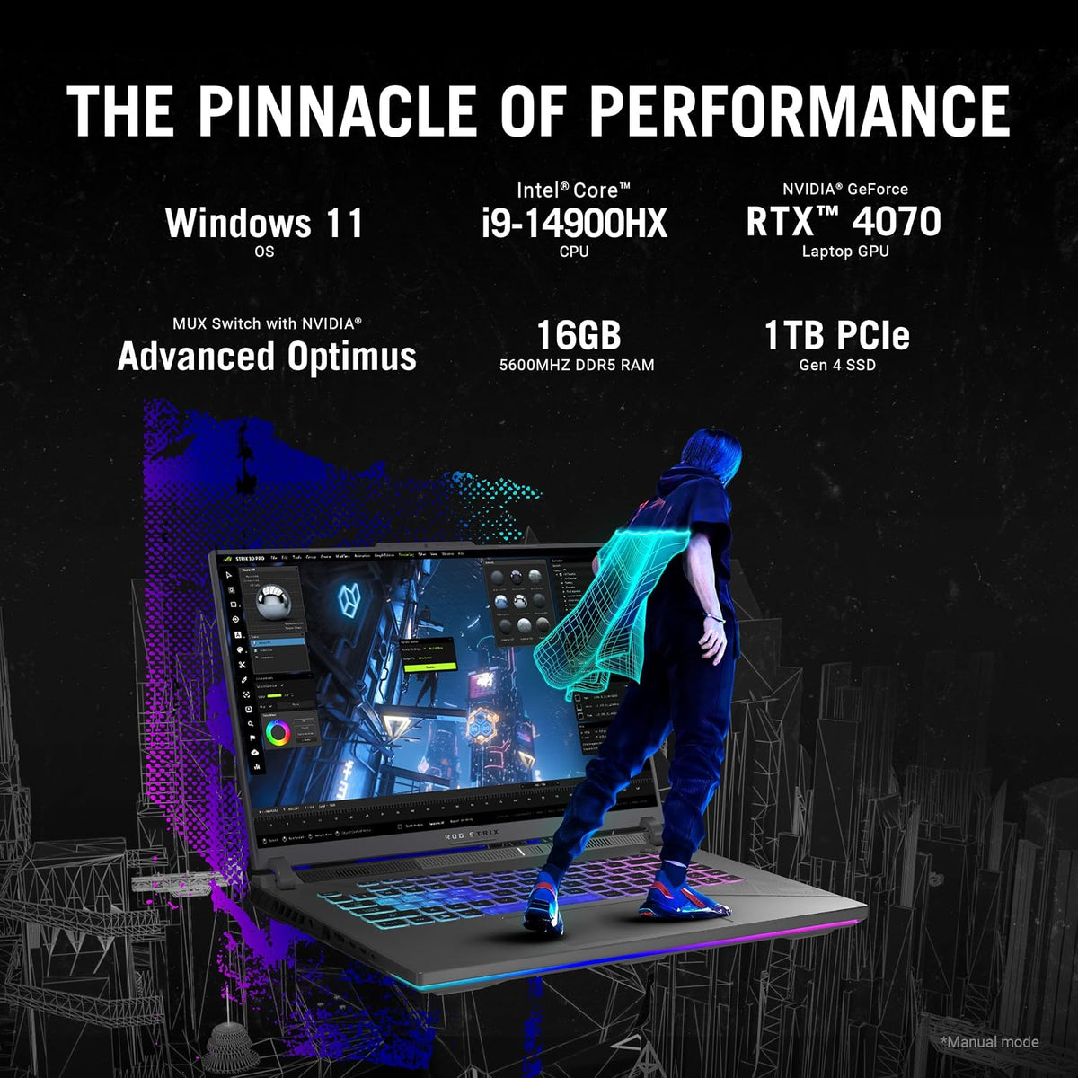 ASUS ROG Strix G16 (2024) Gaming Laptop, 16' ROG Nebula Display 16:10 QHD 240Hz, NVIDIA® GeForce RTX™ 4070, Intel® Core™ i9-14900HX, 16GB DDR5-5600, 1TB PCIe Gen4 SSD, Wi-Fi 6E, Win 11, G614JIR-AS94