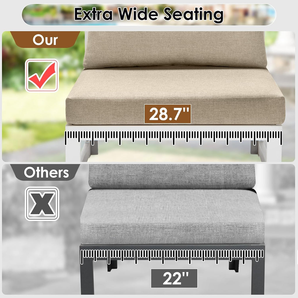 RADIATA 6 Seat Large Luxury Aluminum Patio Conversation Set with Fire Pit Table, 29 inch Wide Deep Seated, U Shaped Sectional Couch, 500 lbs Heavy Duty All Weather Outdoor Sofa for Backyard, Beige