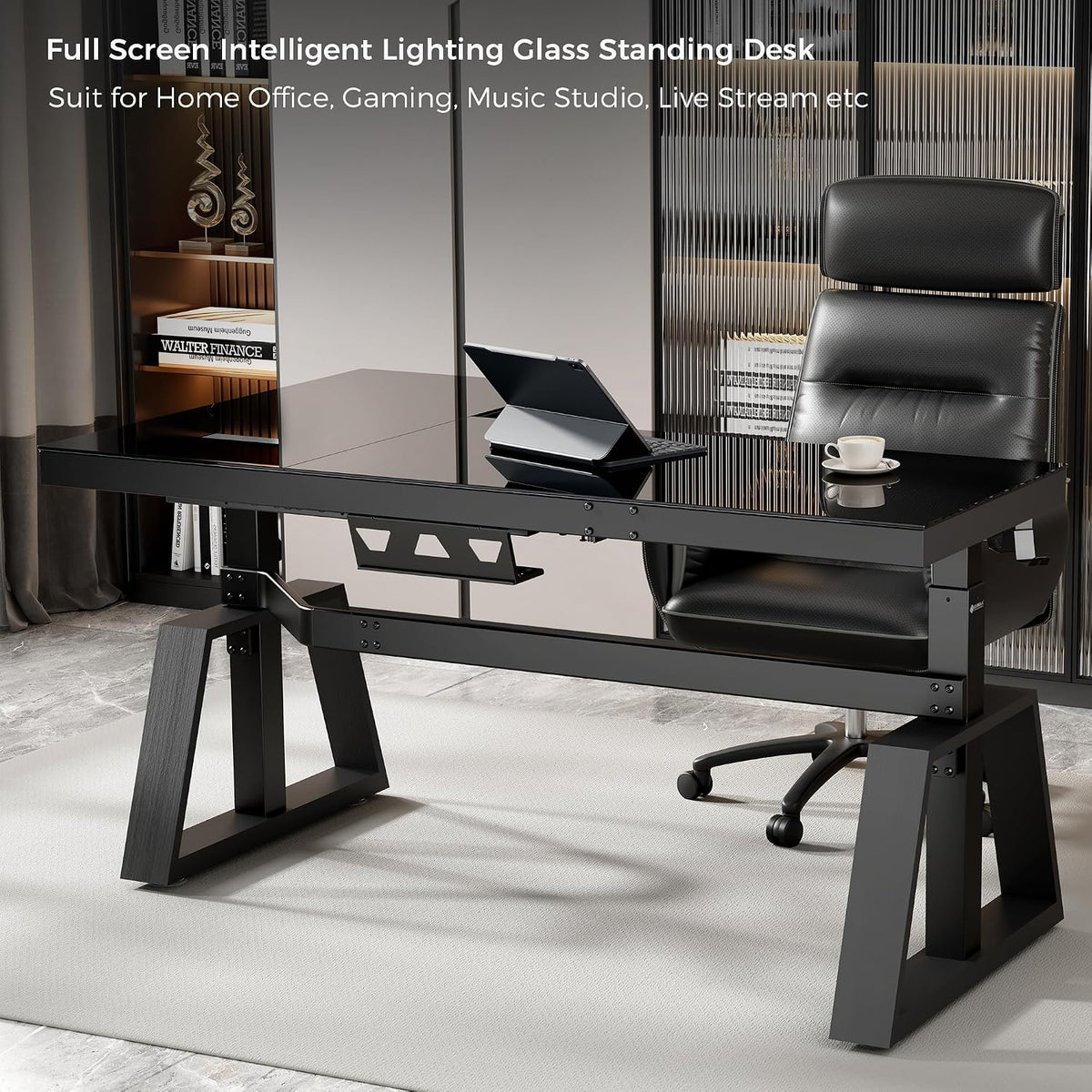 EUREKA ERGONOMIC Standing Desk,Gaming Table,Glass RGB Desks, Height Adjustable Computer 60 Inch L Shaped Corner Desk Music Studio Desk Workstation w Type-C Port,Cup Headset Holder,APP Control,Right