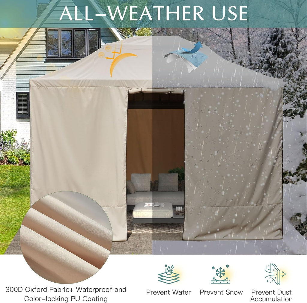 EROMMY Gazebo Cover for 10'x12' Gazebos,Outoor Winter Gazebo Cover with Sidewalls and Mesh Windows,Convert Gazebo into a Storage Space,Beige(Gazebo not Included)