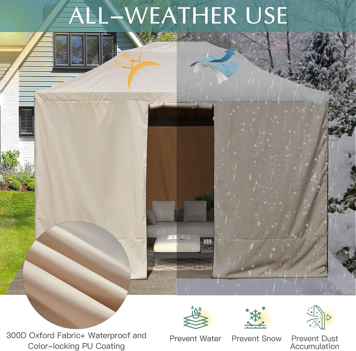 EROMMY Gazebo Cover for 10'x12' Gazebos,Outoor Winter Gazebo Cover with Sidewalls and Mesh Windows,Convert Gazebo into a Storage Space,Beige(Gazebo not Included)