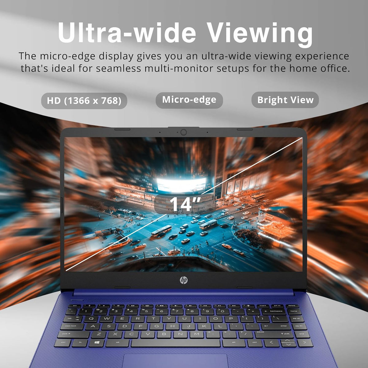 HP Stream 14' HD BrightView Laptop, Intel Celeron N4120 Processor, 16GB RAM, 64GB SSD, Intel UHD Graphics, 720p Webcam, WiFi, HDMI, Win 11 S, Blue (Renewed)