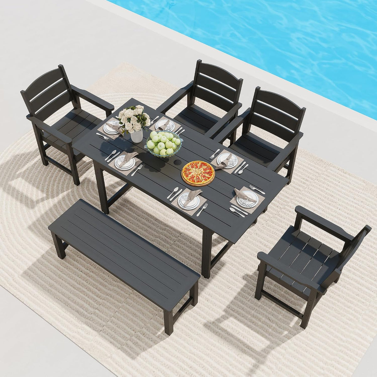 HIPS All-Weather Patio Dining Table Sets 6-Piece,Outdoor Table and Chairs,Dining Furniture Set with Umbrella Hole,Patio Table and Chairs Sets for 6|for Lawn, Garden, Backyard, Poolside