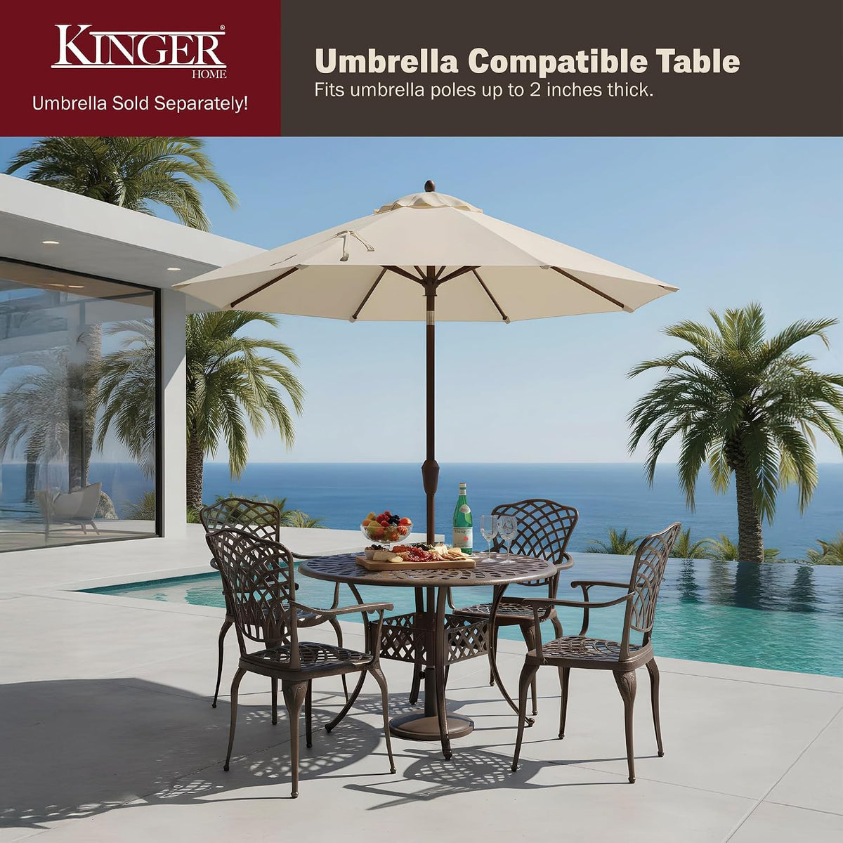 Mazatzal 5 Pieces Outdoor Furniture Dining Set for 4 All-Weather Cast Aluminum Round Patio Table and Chairs Outdoor Furniture Set with Umbrella Hole Retro Bronze Pattern Design