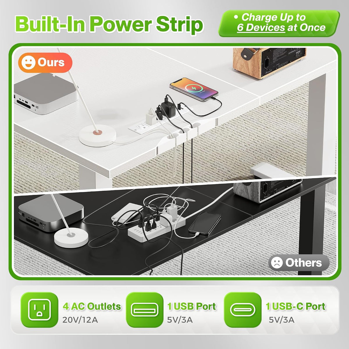 Huuger L Shaped Standing Desk with Power Outlets, 63 x 55 Inch Height Adjustable Computer Desk for Bedroom, Corner Stand up Desk for Home and Office, Work and Study, White