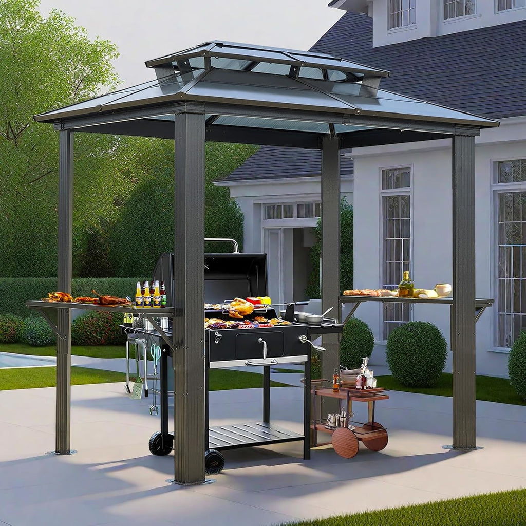 Endark 8'x5' Grill Hardtop Polycarbonate Gazebo with Double Roof, Aluminum Frame and Galvanized Steel Construction, Ideal for Patio, Lawn, and Backyard