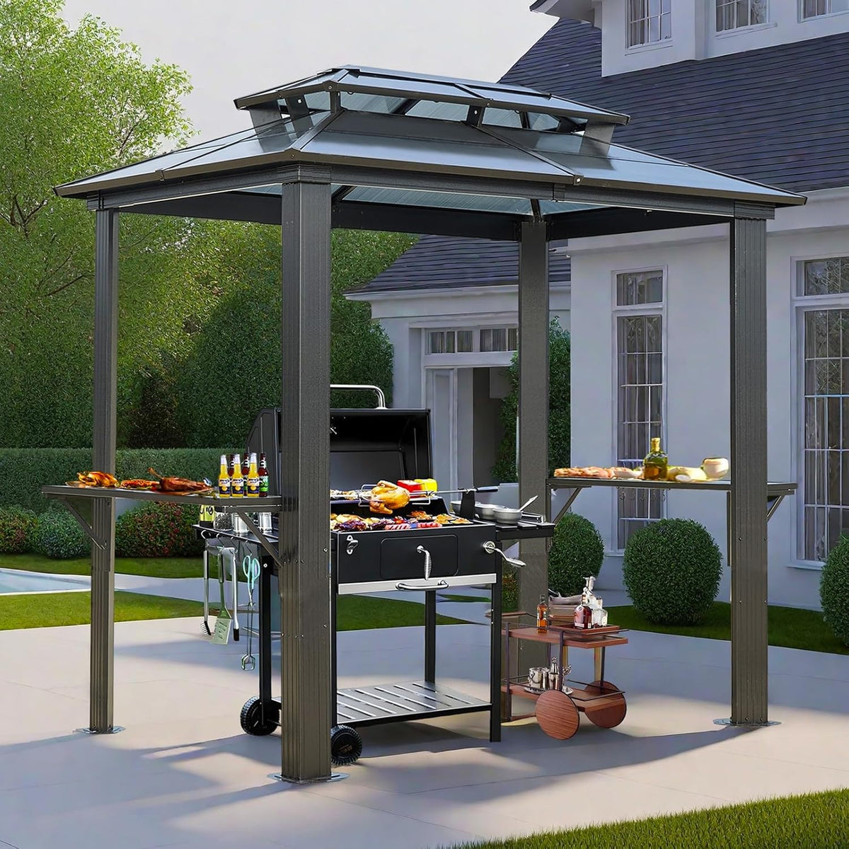 Endark 8'x5' Grill Hardtop Polycarbonate Gazebo with Double Roof, Aluminum Frame and Galvanized Steel Construction, Ideal for Patio, Lawn, and Backyard