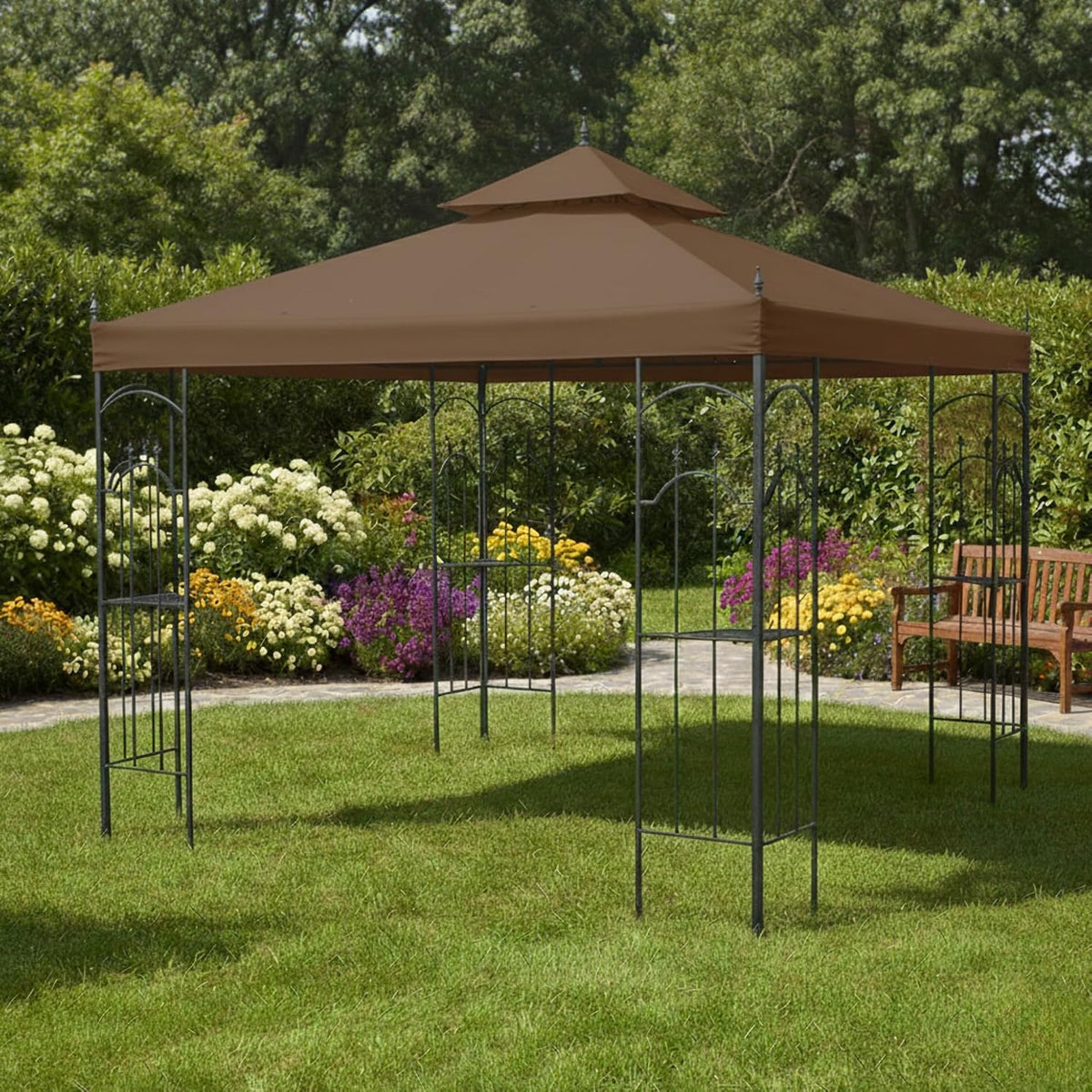 Garden Winds Reinforced RipLock 350 Replacement Canopy Top Cover Compatible with Arrow 10' x 10' Gazebo Models 61821, HD-61821, 618221, 618221-C, GGHL00019 - Nutmeg