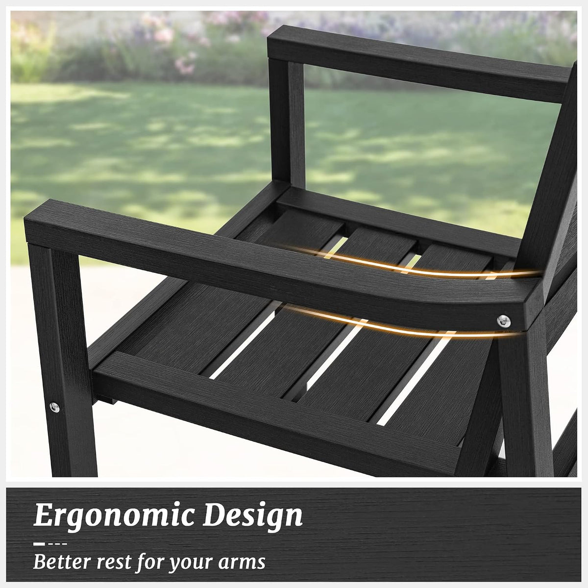 Cozyman HDPS Outdoor Dining Chairs, 350LBS, Patio Dining Chairs with Armrest, All Weather Outdoor Kitchen Chairs with Square Frame Legs for Outdoor Indoor, Lawn, Garden, Backyard, Black
