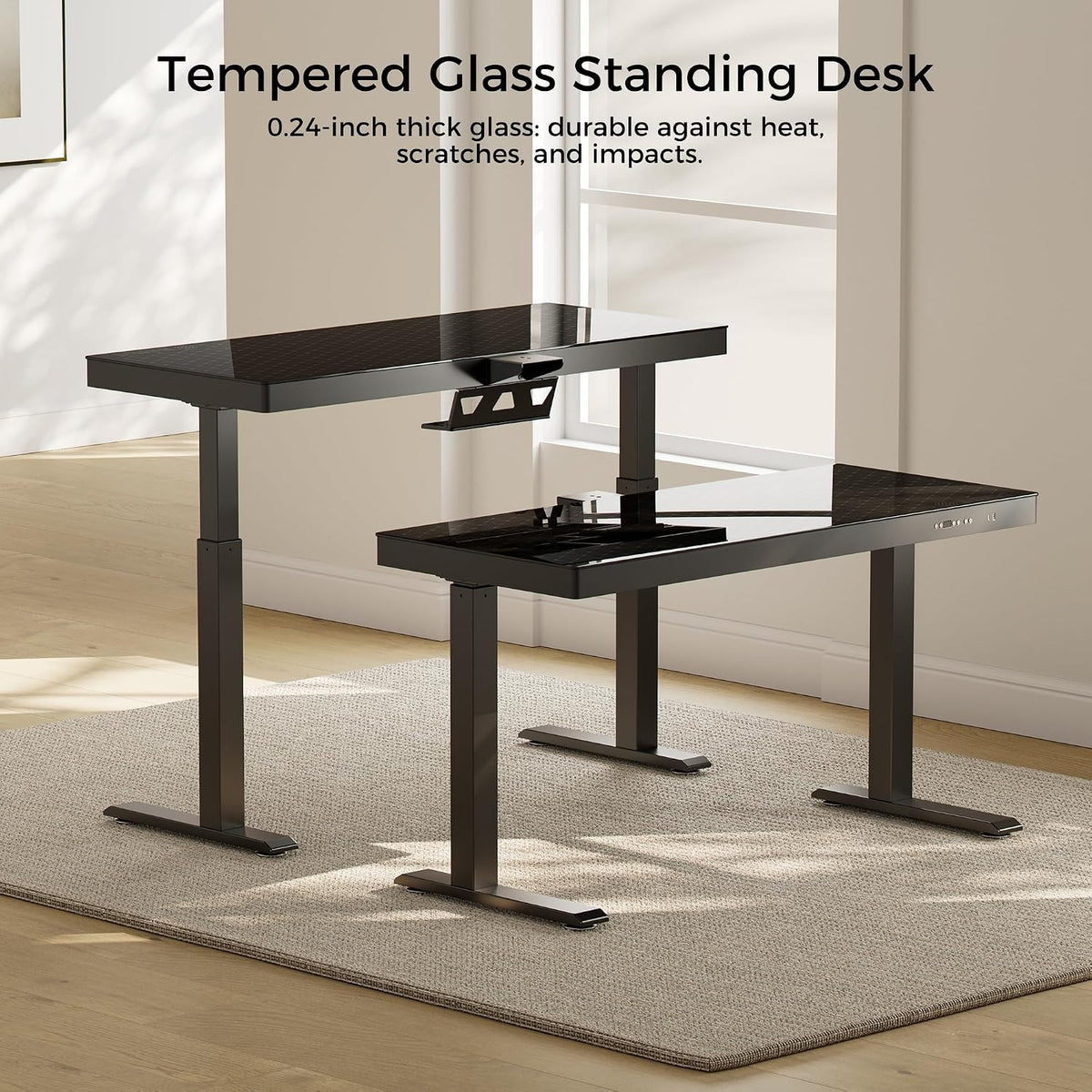 EUREKA ERGONOMIC Gaming Desk RGB Lights Height Adjustable 55 Inch Computer Table Home Office Standing Desk Glass Desk Music Sensing, Dual Motors,USB Ports, APP Control