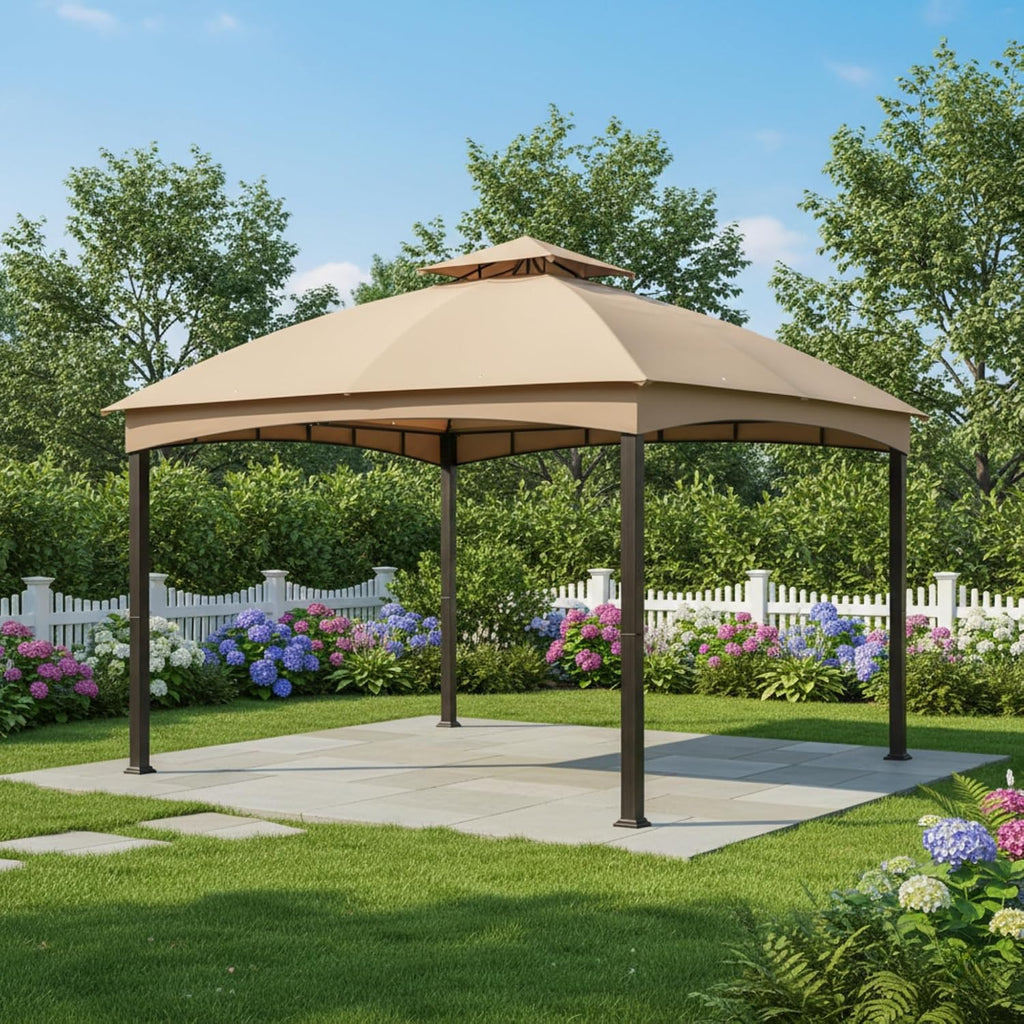 Garden Winds Reinforced RipLock 350 Replacement Canopy Top Cover Compatible with 10' x 12' Gazebo Models TPGAZ2303D, TPGAZ2403A, TPGAZ2403C - Beige