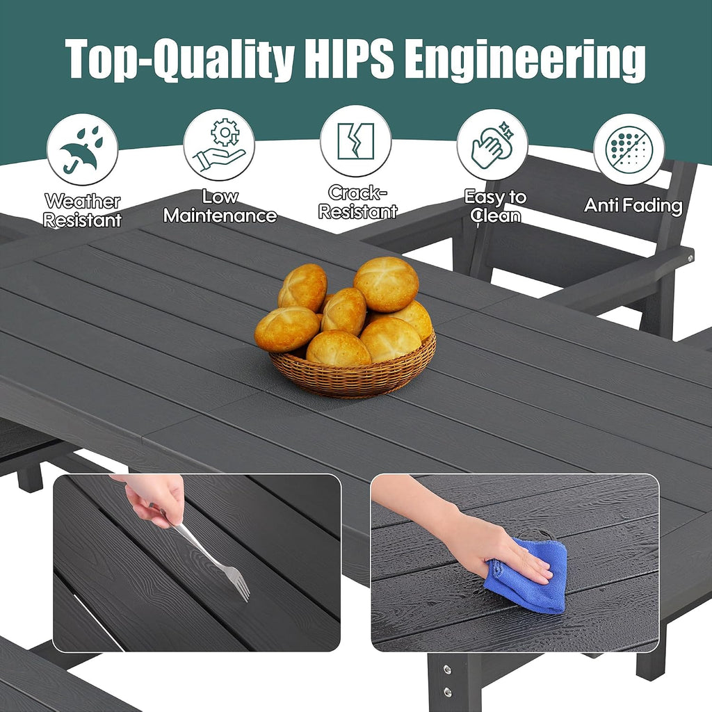 HIPS All-Weather Patio Dining Table Sets 6-Piece,Outdoor Table and Chairs,Dining Furniture Set with Umbrella Hole,Patio Table and Chairs Sets for 6|for Lawn, Garden, Backyard, Poolside