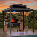 Sunjoy 7 x 9 ft. Grill Gazebo, 2-Tier Hardtop Gazebo Pergola with Ceiling Hooks and Storage Shelves, Matte Black