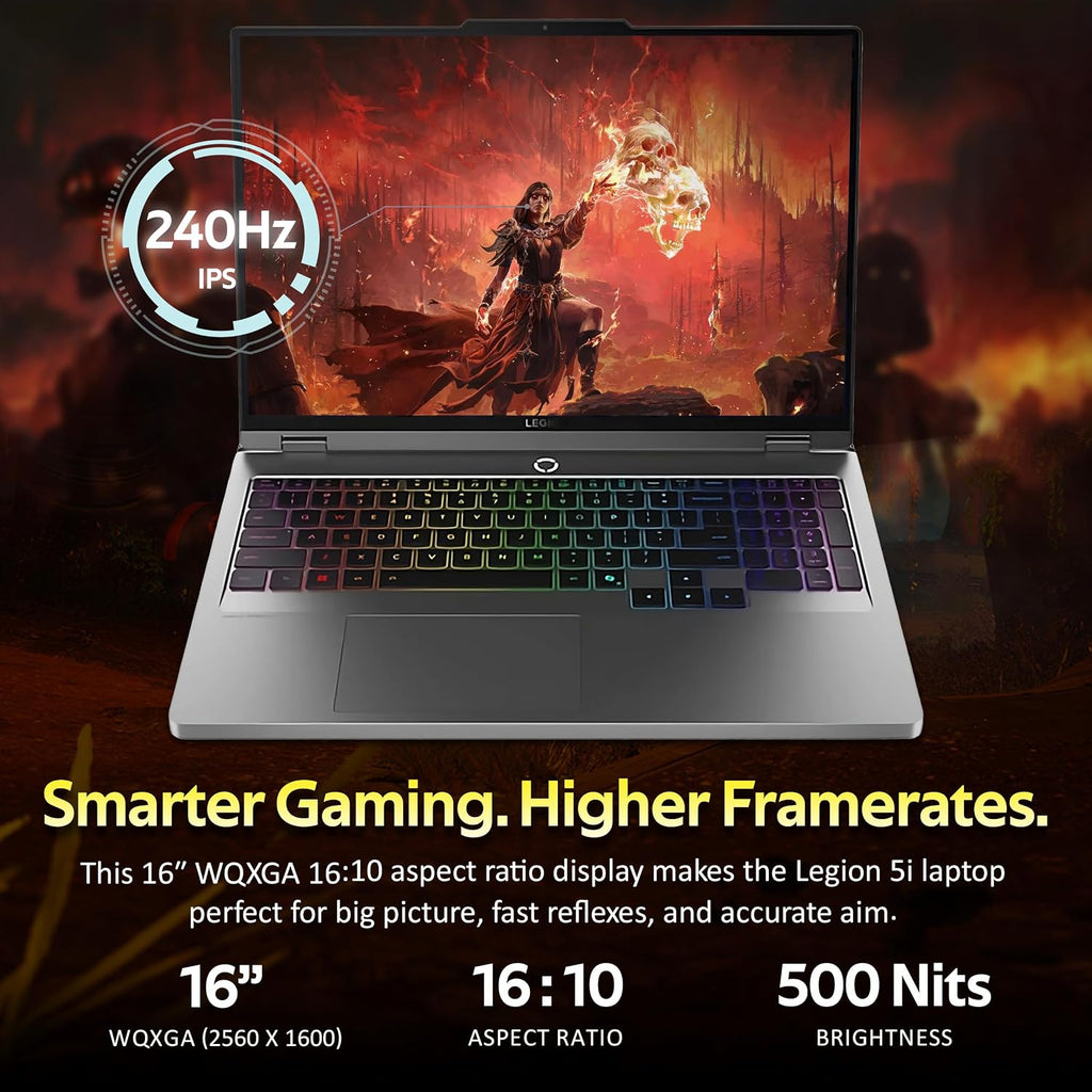 Lenovo Legion 5 16' WQXGA 240Hz Gaming Laptop, Intel Ultra 9 275HX, NVIDIA GeForce RTX 5060, 32GB DDR5, 2TB Storage (1TB SSD+1TB Docking Station Set), 24-Zone RGB Backlit Keyboard, Win 11, Gray