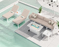 RADIATA 9 Piece Modern Aluminum Outdoor Patio Furniture Set with Lounger & Fire Pit Table, Extra Large All-Weather Modular Sectional Couch, 29' Wide Deep Seating Conversation Sofa for Poolside, Beige