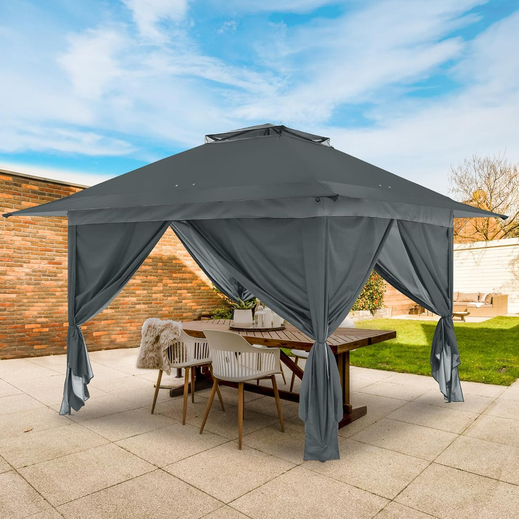 EAGLE PEAK 13x13 Pop Up Gazebo with 4 Wall Panels, Easy Up Canopy for Patio and Backyard, Easy Set up Outdoor Gazebo (Gray)