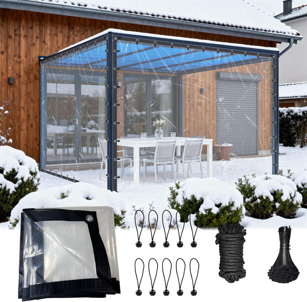 20x21 FT Clear Tarp Heavy Duty Waterproof with Grommets - Reinforced Edges & Tear Resistant PVC Tarpaulin for Chicken Coop, Outdoor Porch, Pavilion and Garden Enclosure Snow-Proof Vinyl Tarps
