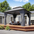 Outdoor Gazebo Metal Frame Patio Pergola Double Roofs Patio Canopy with Double-Layer Door and Mosquito Netting for Deck, Backyard, Lawn (Grey, 10x12FT)