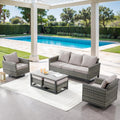 6 Piece Wicker Patio Furniture Set - Outdoor Swivel Rocker Chairs Set with Coffee Table, 3 Seat Sofa & Ottomans, Small Patio Conversation Sets Proch Furniture for Balcony Deck - Grey/Beige