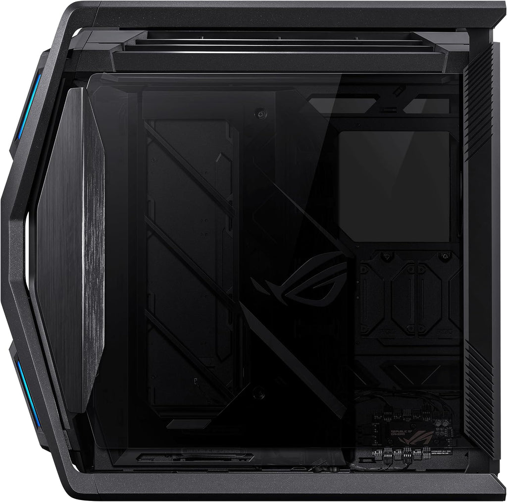 ASUS ROG Hyperion GR701 BTF Edition PC case, ASUS ATX BTF motherboards Support, 420 mm Dual Radiator Support, Four 140 mm Fans, Metal GPU Holder, Component Storage, ARGB Fan hub, 60W Fast Charging