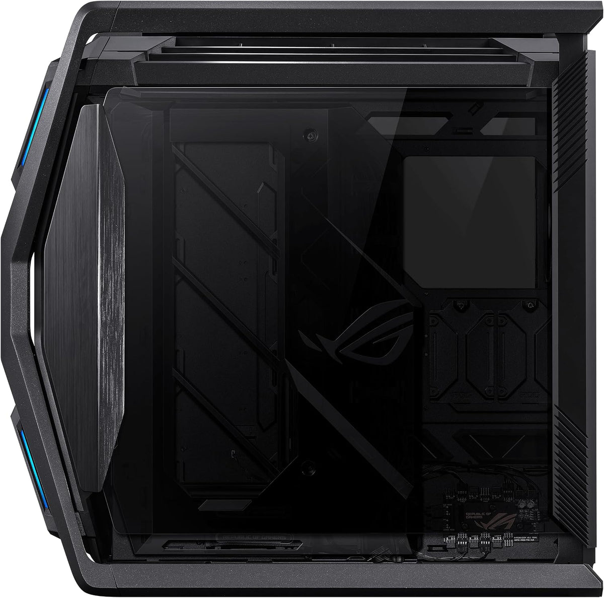 ASUS ROG Hyperion GR701 BTF Edition PC case, ASUS ATX BTF motherboards Support, 420 mm Dual Radiator Support, Four 140 mm Fans, Metal GPU Holder, Component Storage, ARGB Fan hub, 60W Fast Charging