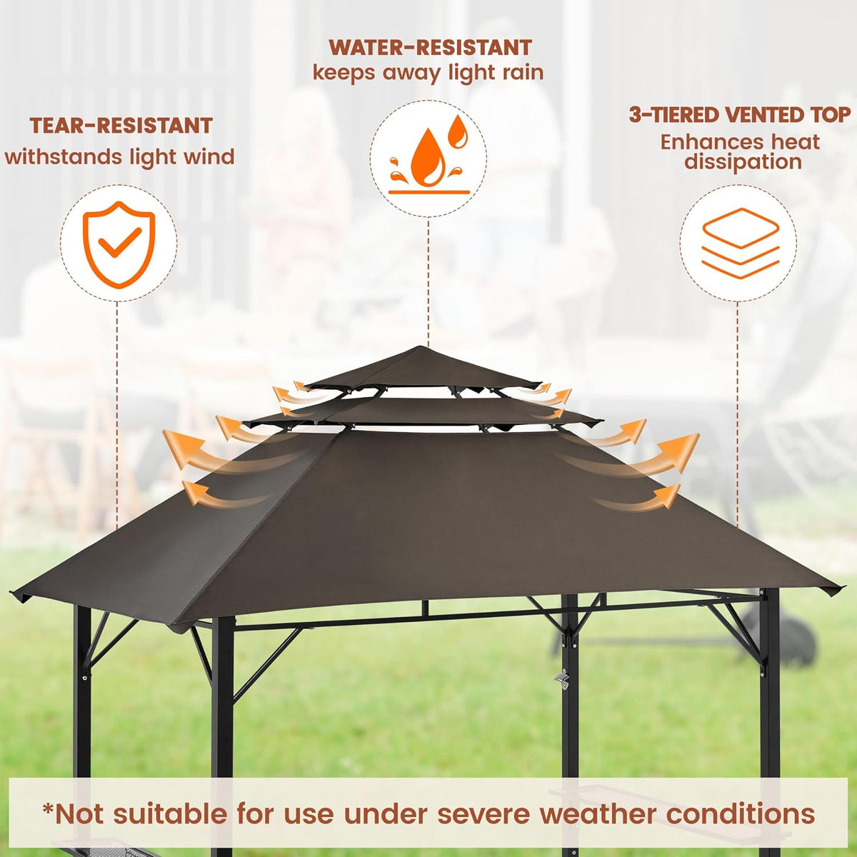 Yaheetech 8x5' Grill Gazebo, 3-Tier Outdoor BBQ Gazebo with Height-Adjustable Shelves & 10 S-Shaped Hooks & Built-in Bottle Opener, Brown