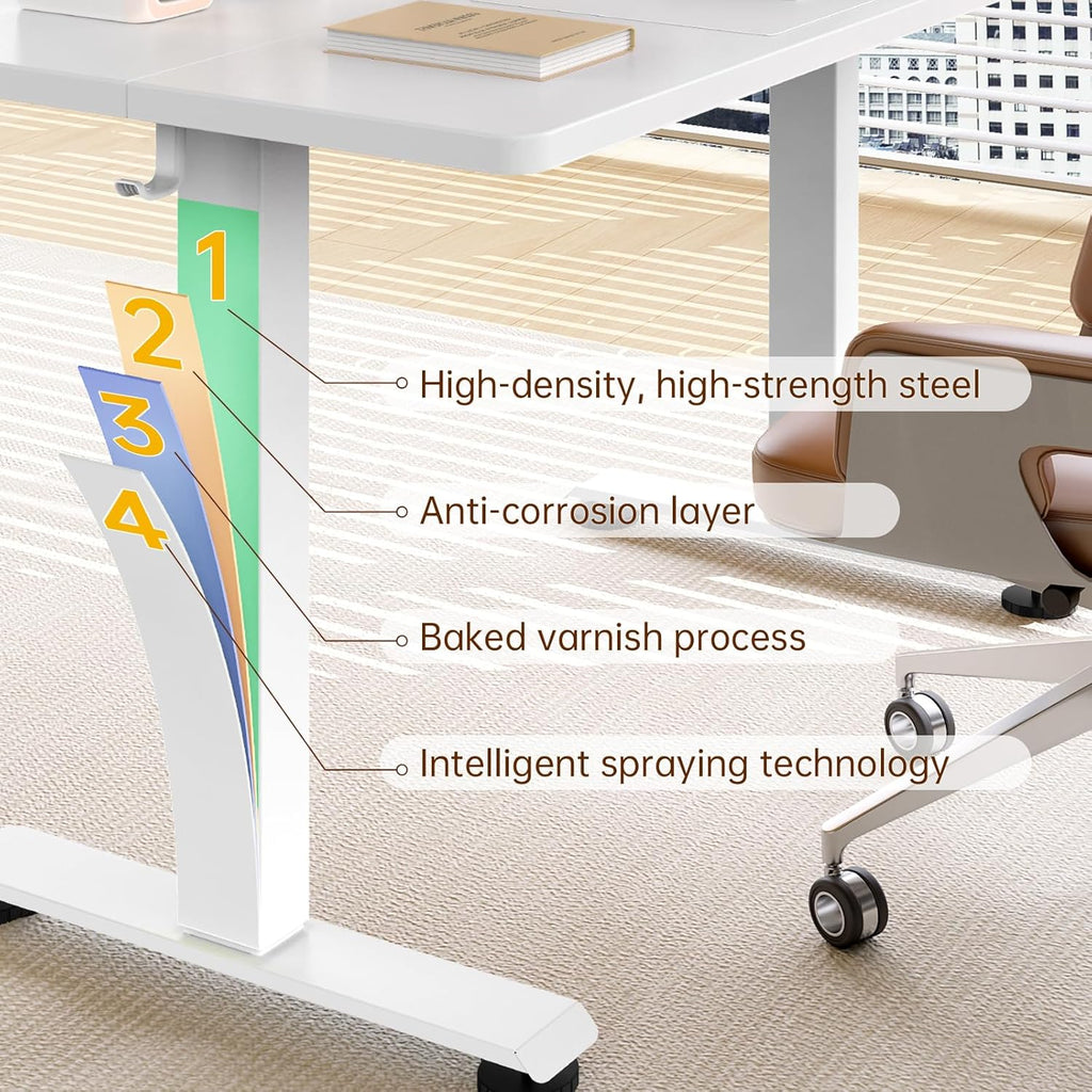 Veken 63x23.6 Inch Large Electric Standing Desk, Heights Adjustable,Sit to Stand Up, Work Home Office Computer Table for Walking Pad, Wooden Desktop Desks, White