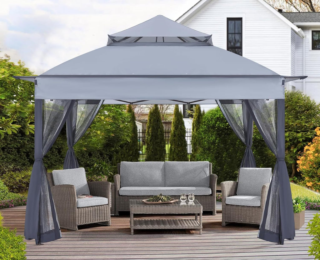 ABCCANOPY Pop Up Gazebo 11x11 - Outdoor Canopy Tent with Mosquito Netting for Patio Garden Backyard (Gray)