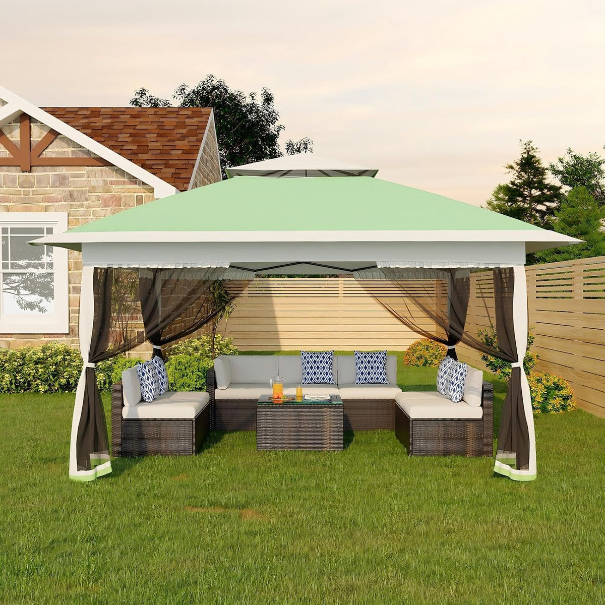 Canopy Tent 13x13 ft, Pop Up Gazebo One-Push Setup with 4 SandBags for Backyard Parties and BBQs, Mosquito Netting & Height Adjustable - Olive Green