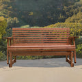3-Seater Outdoor Glider Chair, 5FT Wood Porch Glider with High Roll Back, Cupholders and Deep Contoured for Porch, Garden, Cedar Brown
