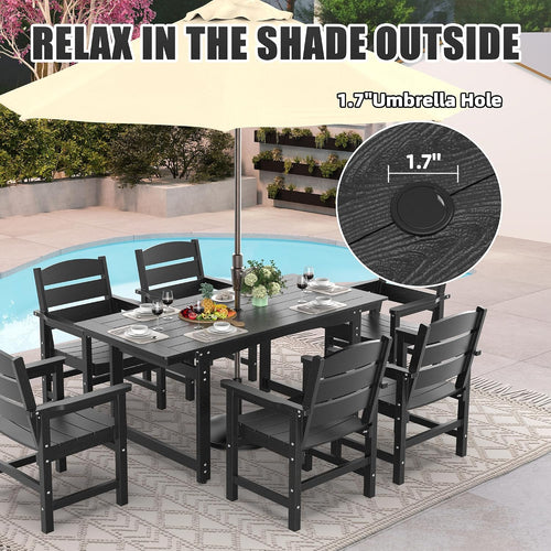 5-Piece HIPS Patio Dining Set, Outdoor Dining Table and Chairs Set with Umbrella Hole, Weatherproof Dining Table Set for 4 Person, Patio Furniture Set for Outside Deck, Black