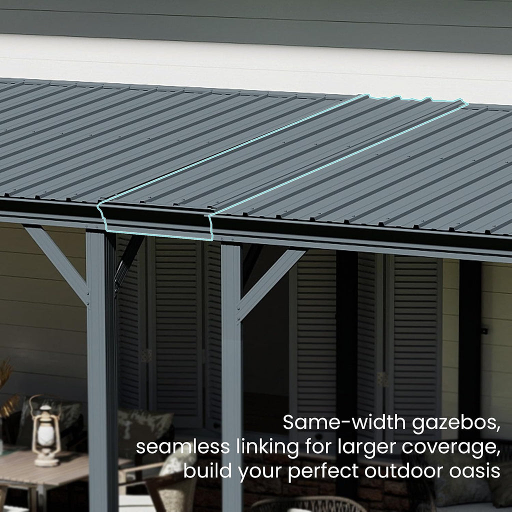 Wall Mount Gazebo Connector Kit for 8ft Width, Pre Drilled Steel Expansion Linker with Easy Bolt On Assembly, Weatherproof for 8x8 and 8x10 Lean to Gazebos
