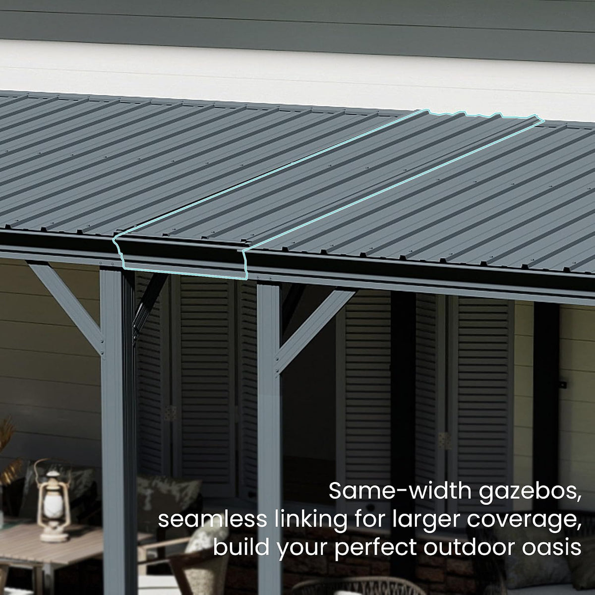 Wall Mount Gazebo Connector Kit for 8ft Width, Pre Drilled Steel Expansion Linker with Easy Bolt On Assembly, Weatherproof for 8x8 and 8x10 Lean to Gazebos