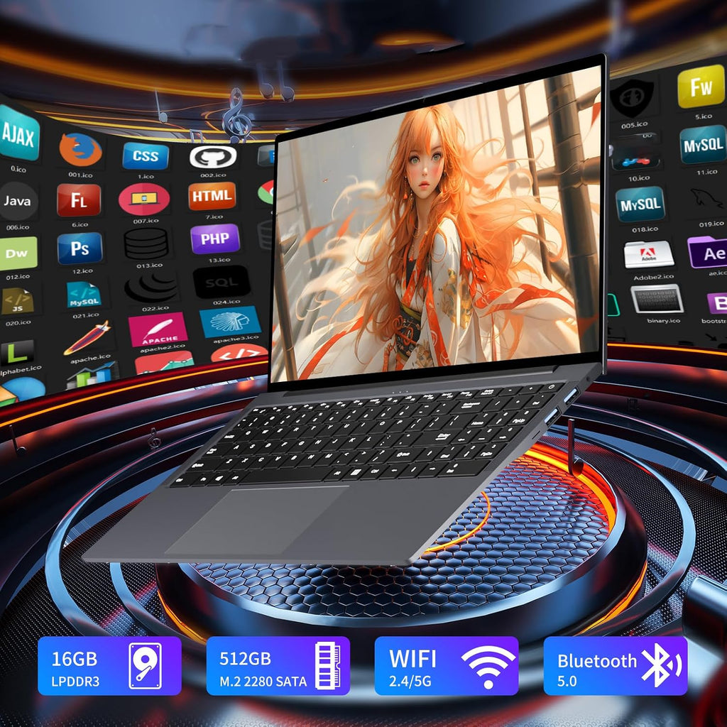 15.6 inch Laptop, Laptops with Core processor (up to 3.40GHz), Gaming Laptop 16GB RAM 512GB ROM, FHD 1920 x 1080, Win 11 Pro Traditional Laptops Computers with WIFI BT 5.0 Netbook For Student Busines
