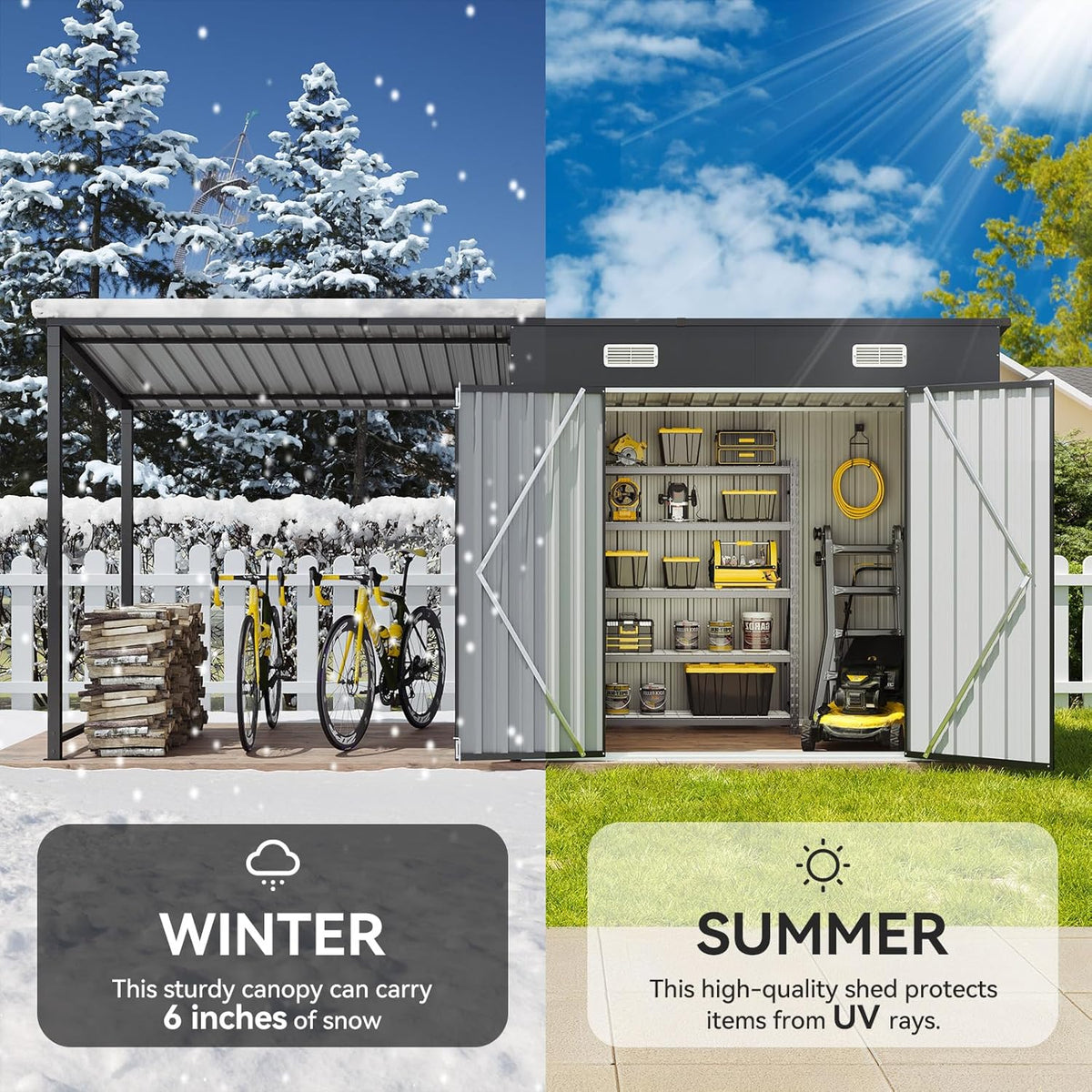 Aoxun 6x4FT Outdoor Storage Shed & Hardtop Gazebo Combo, 12x4FT Metal Lean to Shed with Open-Sided Pergola, 2-in-1 Durable Garden Tool Shed for Patio, Backyard, Deck