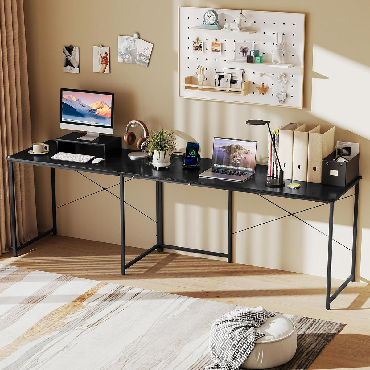 Tangkula L-Shaped Computer Desk with Power Outlets, 95' Long 2-Person Desk with Monitor Shelf, Modern Corner Desk Gaming Table with USB Ports for Home Office
