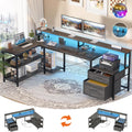 Aheaplus L Shaped Desk with File Drawer, 72.8' Reversible L Shaped Computer Desk with Power Outlet & LED Strip, Gaming Desks with Monitor Stand, Corner Office Desks with Storage Shelf, Grey Oak