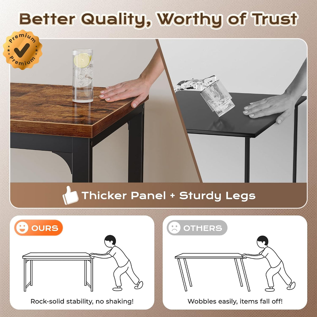 Huuger 63 x 24 inch Desk with Power Outlets & USB-C, Deeper & Thicker Desktop, Robust Metal Tubes, Computer Desk, Heavy Duty Office Desk, Work Gaming Desk, for Home Office, Rustic Brown