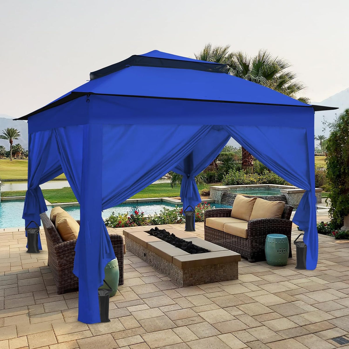COOS BAY 11x11 Pop Up Gazebo with 4 Sidewalls, Instant Outdoor Canopy Tent with UPF 50+ UV Protection, Water Resistant Shelter with Carry Bag, Stakes & Ropes, Blue