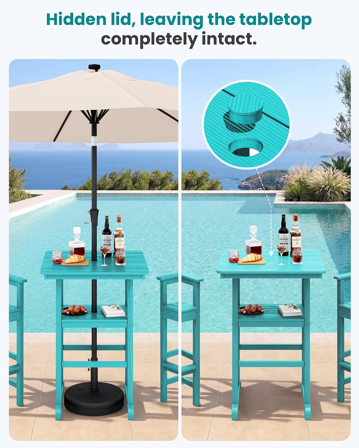 SERWALL Balcony Adirondack Chairs and Table 3 Pieces Set, Oversize Adirondack Bar Height Chairs Set of 2 and Bar Table, Outdoor Bar Stools Set, Aruba