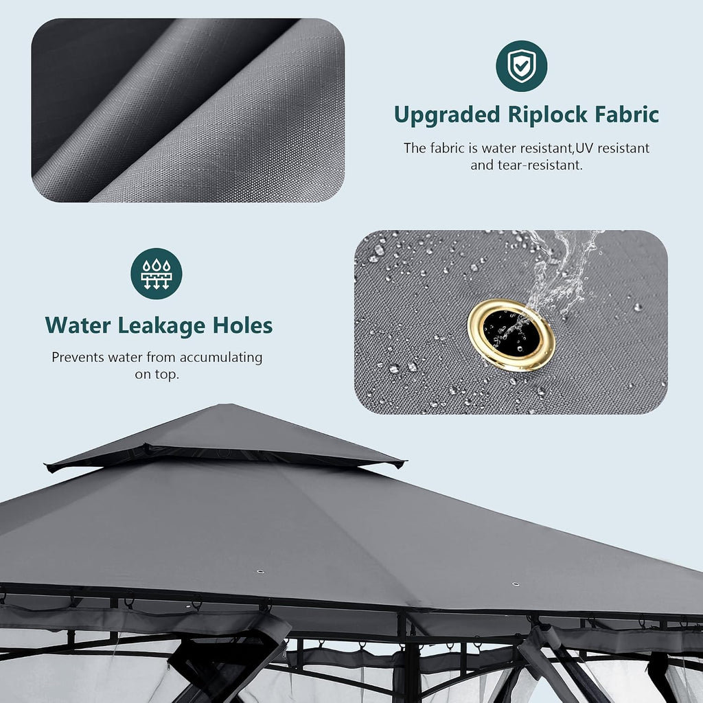 MASTERCANOPY Outdoor Garden Gazebo for Patios with Stable Steel Frame and Netting Walls (10x12,Dark Gray)