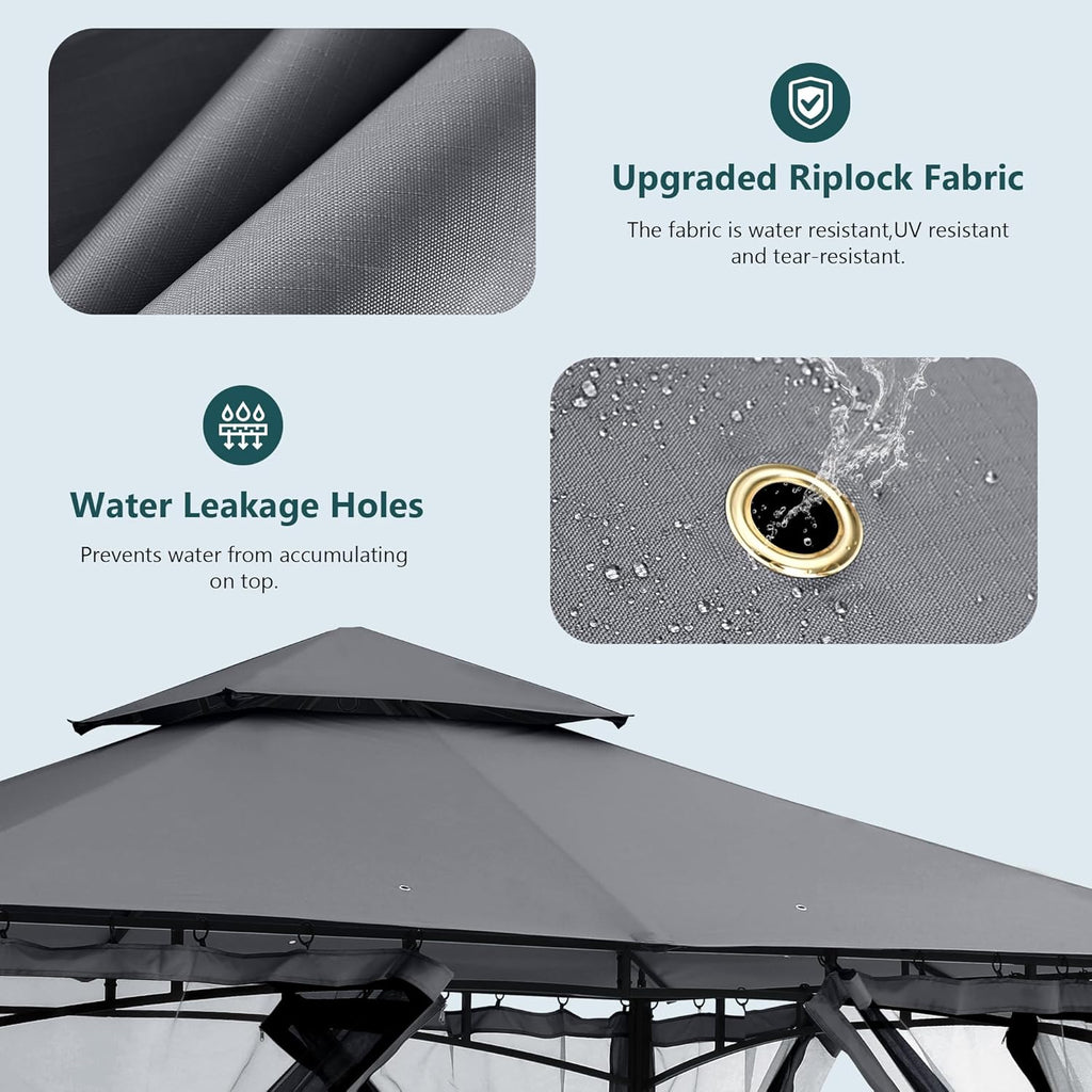 MASTERCANOPY Outdoor Garden Gazebo for Patios with Stable Steel Frame and Netting Walls (9x9,Dark Gray)