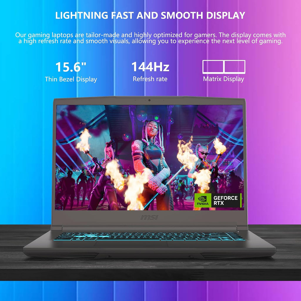 msi Thin 15 Gaming Laptop | 15.6' FHD IPS 144Hz | Intel 8-Core i5-13420H (> i7-12650H) | 32GB RAM 2TB SSD | GeForce RTX 4050 6GB | Type-C Backlit Keyboard Wi-Fi 6E Win11 w/DLCA Accessory