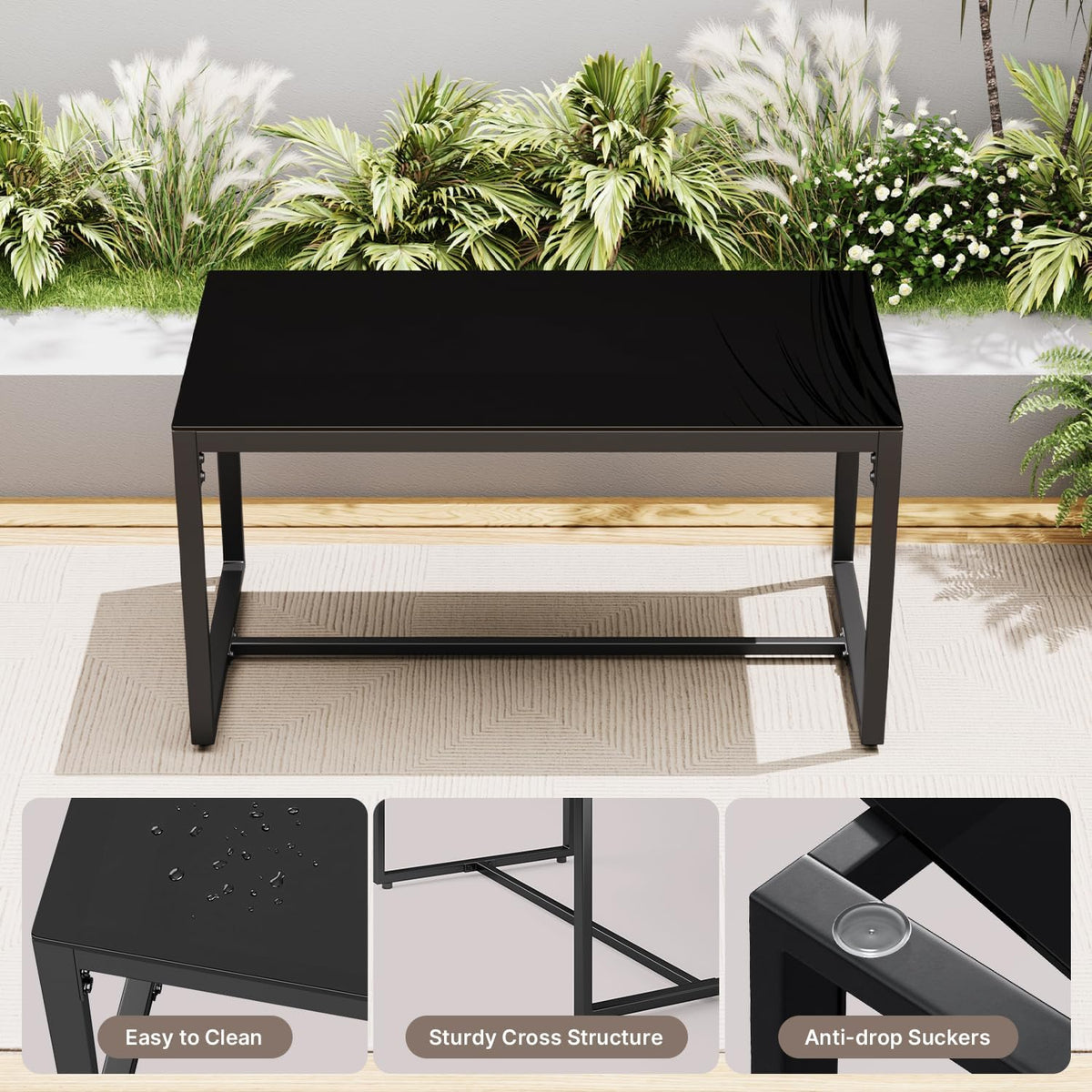Gizoon 4 Piece Patio Furniture Set, Wicker Furniture with Glass Coffee Table, Outdoor Rattan Conversation Set, for Backyard, Poolside, Porch, Lawn, Cushion-Grey