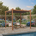 PURPLE LEAF 10' x 10' Outdoor Retractable Pergola with Sun Shade Canopy Metal Shelter for Patio Garden Pavilion Natural Wood Grain Frame Gazebo Modern Backyard Grill Pergola, Navy Blue