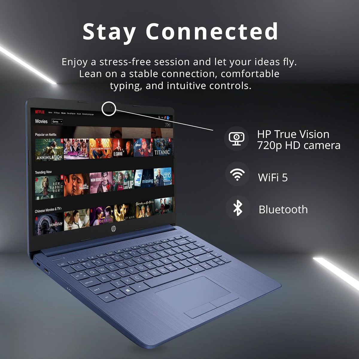HP 14' HD Laptop, Windows 11, Intel Celeron Dual-Core Processor Up to 2.60GHz, 4GB RAM, 64GB SSD, Webcam, Dale Blue (Renewed)