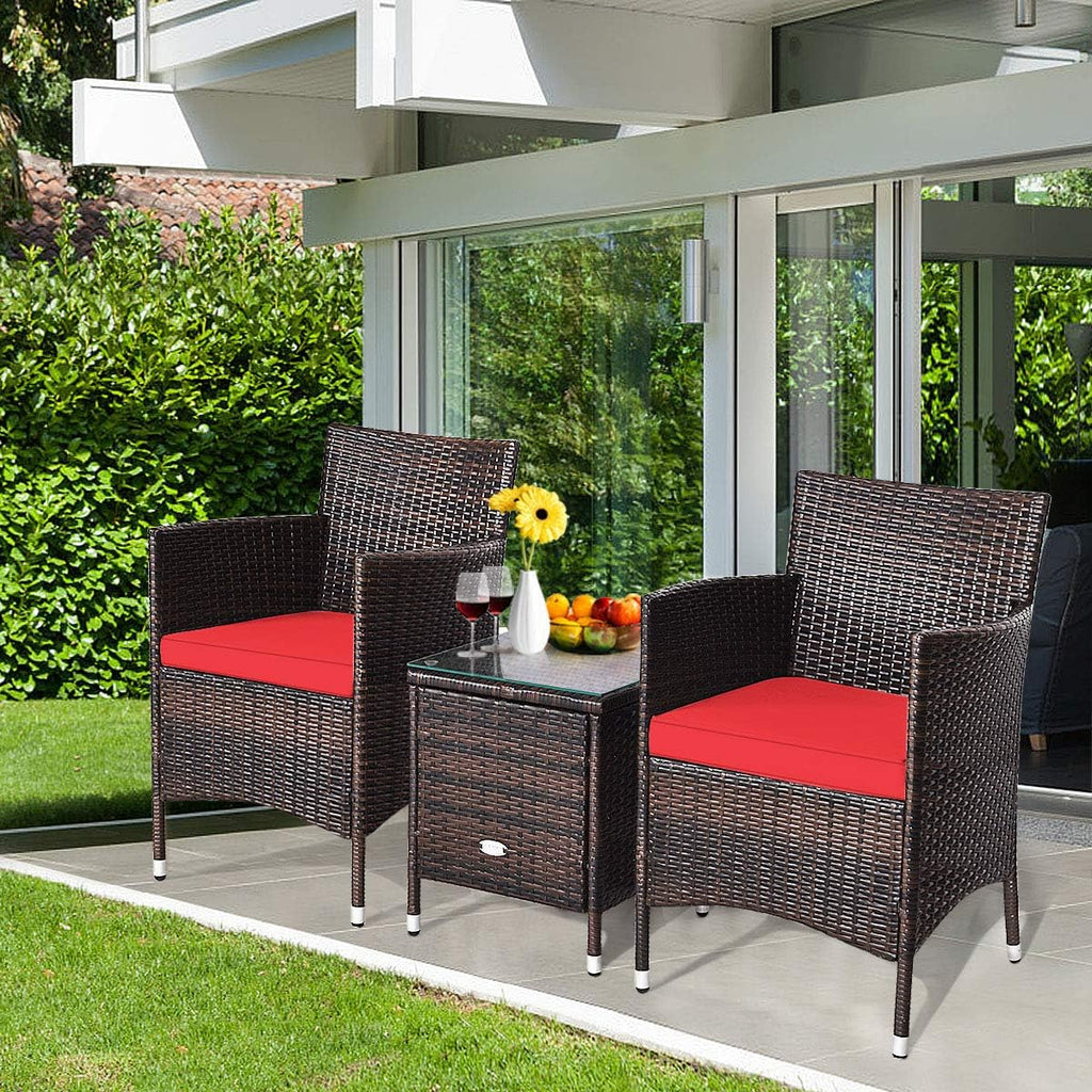 HAPPYGRILL 3-Piece Patio Furniture Set Outdoor Rattan Wicker Conversation Set with Coffee Table Chairs & Thick Cushions Bistro Sets for Patio Garden Lawn Backyard Pool