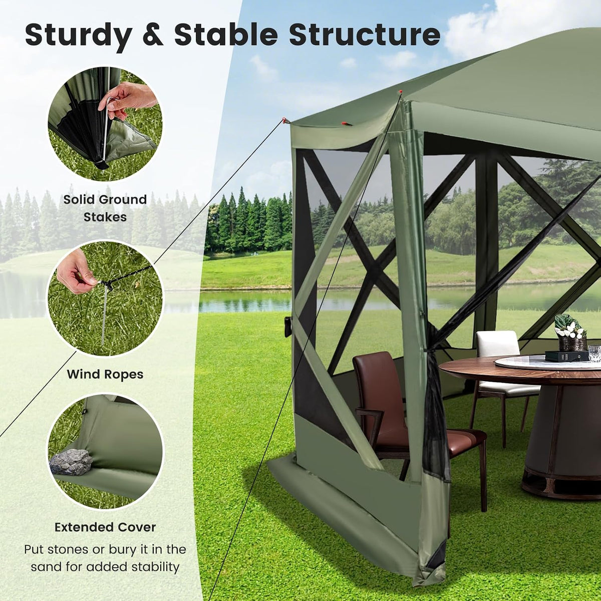 Tangkula 11.5x11.5 Ft Pop Up Gazebo with Netting, Portable Screen Tent with 6 Sided Mesh Walls, 2 Sunshade Cloths, Outdoor Instant Canopy Shelter with Carry Bag for Camping, Lawn, Backyard