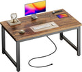 Huuger 48 x 24 inch Desk with Power Outlets & USB-C, Deeper & Thicker Desktop, Robust Metal Tubes, Computer Desk, Heavy Duty Office Desk, Work Gaming Desk for Home Office, Rustic Brown