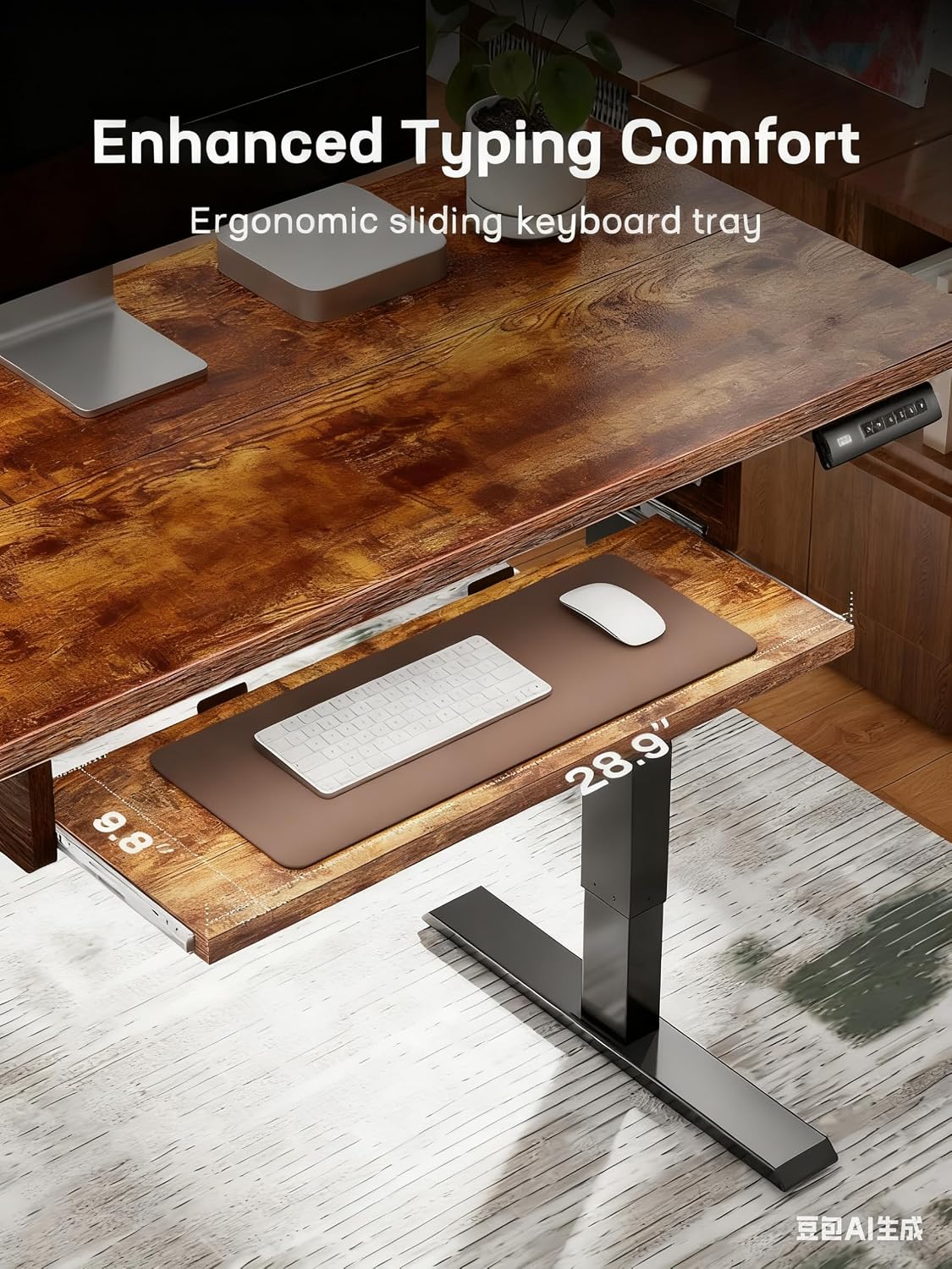 Marsail Electric Standing Desk Adjustable Height, 55 * 24 Inch Sit Stand up Desk for Home Office Furniture Computer Desk with 3 Memory Presets, Headphone Hook, Rustic Brown